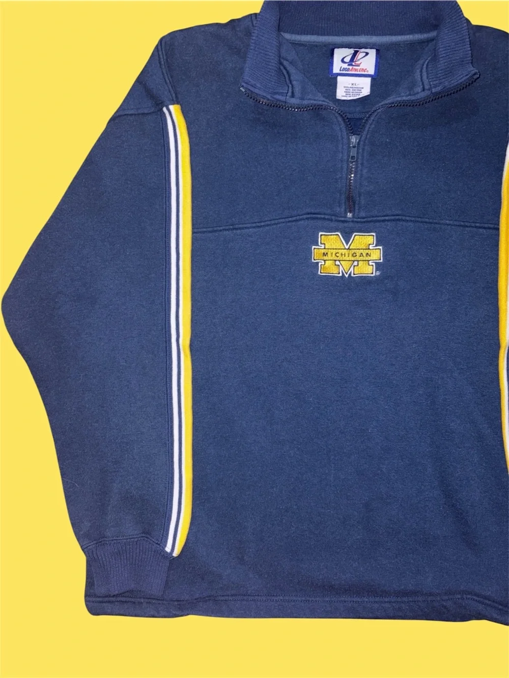 Logo Athletic Navy & Yellow Quarter-Zip Pullover